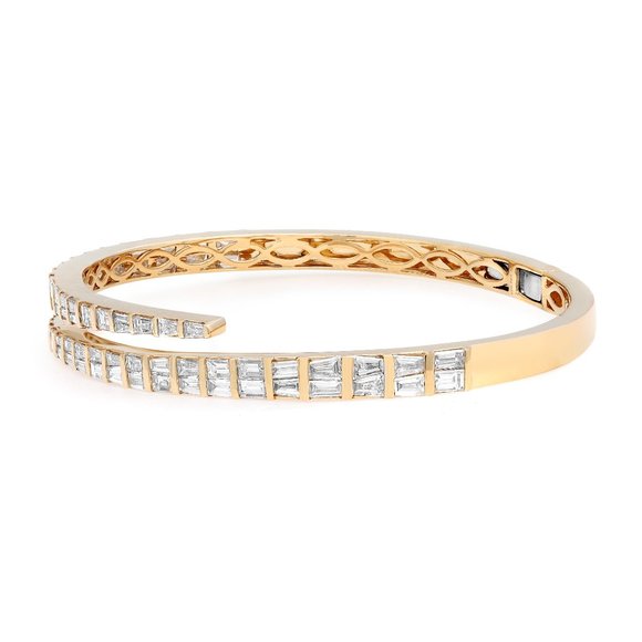Rachel Koen 4.27Ctw Tapered Baguette Cut Diamond Bangle Bracelet 18K Yellow Gold - Picture 4 of 6